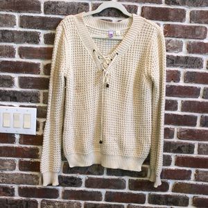 Lace up front waffle knit sweater